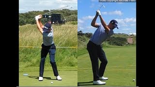 Justin Thomas golf swing  Long Iron faceon amp downtheline July 2017 [upl. by Dnomse607]